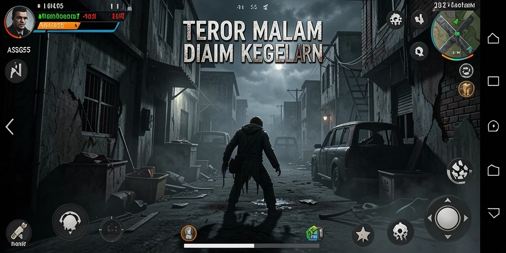 Tangkapan layar dari gameplay mendebarkan ASG55 dengan suasana horror.