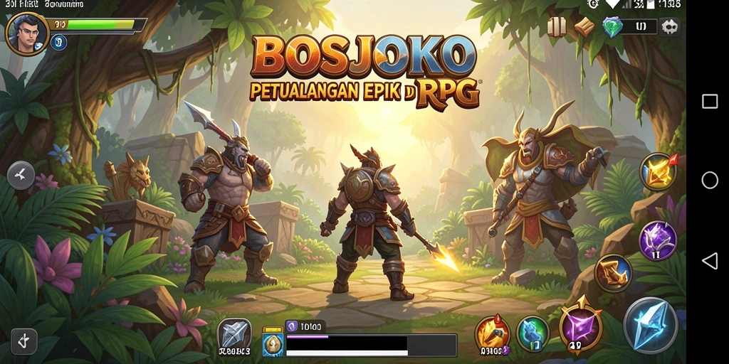 Tampilan gameplay menarik dari BOSJOKO dengan berbagai karakter dan petualangan.
