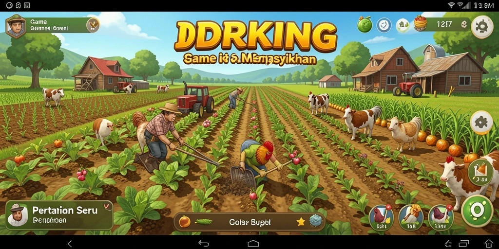 Tampilan menarik gameplay pertanian dalam IDRKING yang penuh warna.