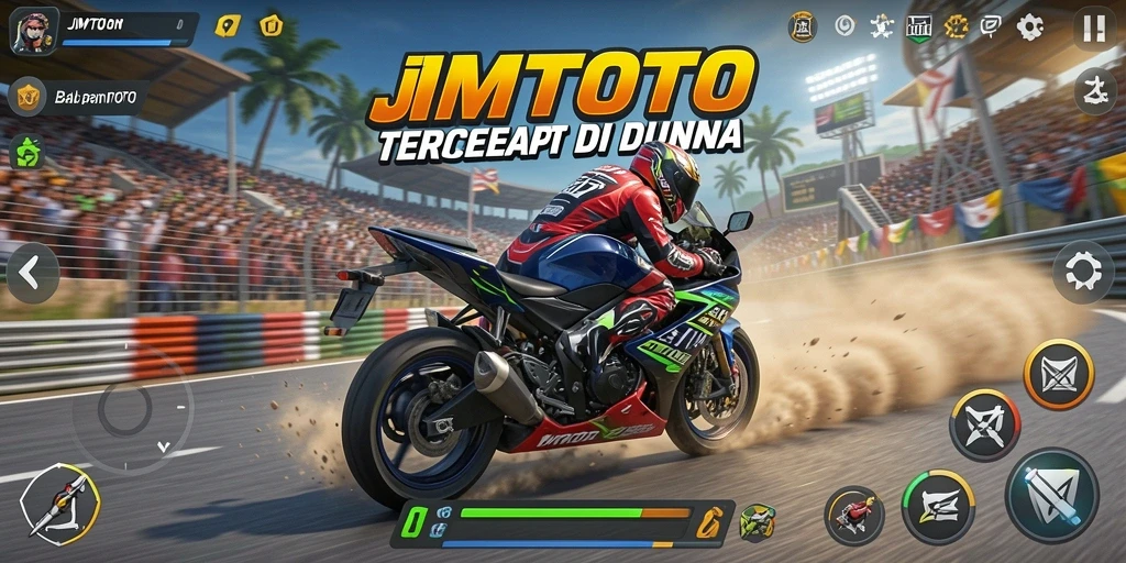 Screenshot gameplay JMTOTO dengan balapan motor yang menegangkan dan detail grafis yang luar biasa.