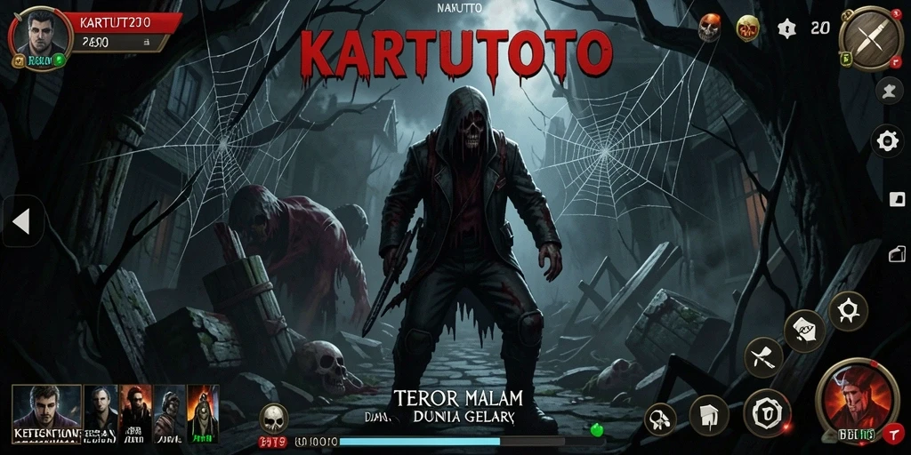 Screenshot menampilkan gameplay KARTUTOTO dengan suasana menyeramkan.