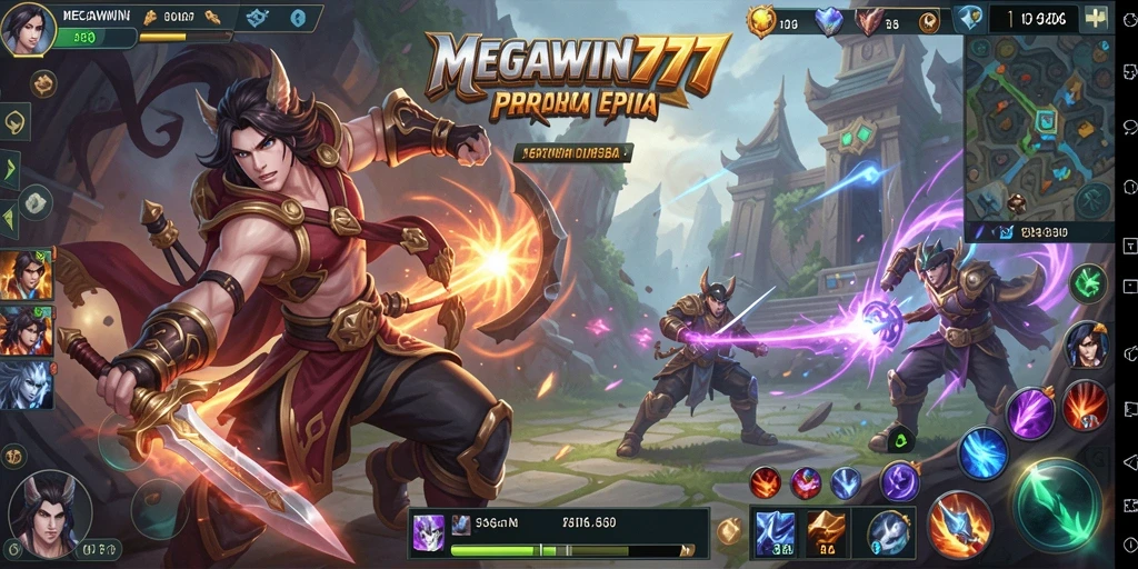 Tangkapan layar gameplay seru MEGAWIN777 dalam pertempuran MOBA.