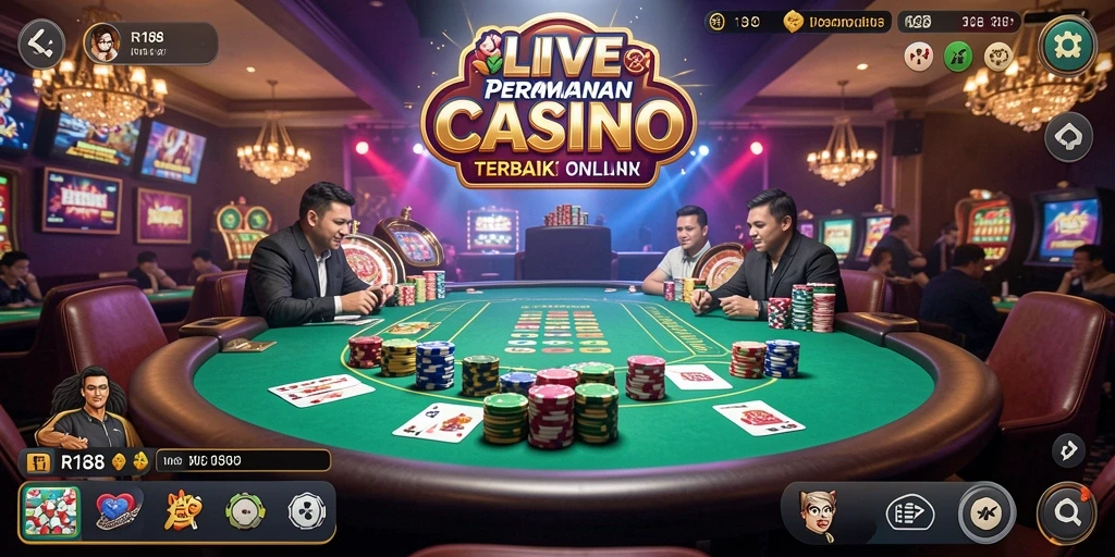 Screenshot utama RI188 menampilkan dealer langsung dalam permainan kasino yang mendebarkan.