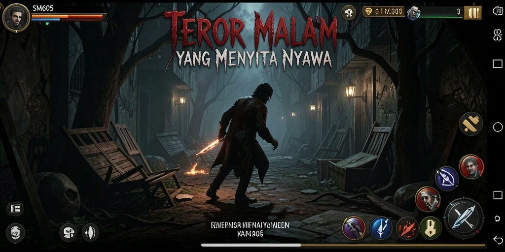 Screenshot menunjukkan momen menegangkan dalam gameplay Horror SM605.
